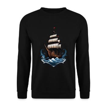 Majestätisches Segelschiff Auf Hoher See - Unisex Pullover - Schwarz - Vorne - Alina (178cm) & Michal (187cm)