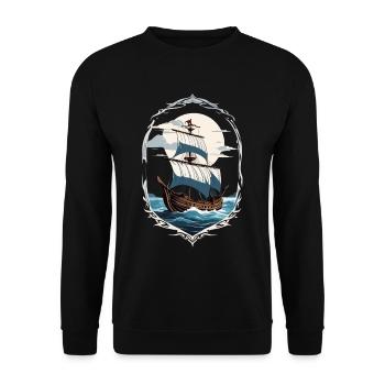 Adventurous Sailing Ship Motif - Unisex Sweatshirt - black - Front - Alina (178cm) & Michal (187cm)