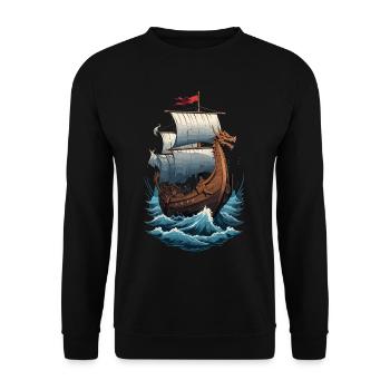 Wikinger Drachenboot Auf Hoher See - Unisex Pullover - Schwarz - Vorne - Alina (178cm) & Michal (187cm)