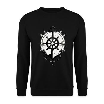 Kapitän Steuerrad Anker Segelboot Motiv - Unisex Pullover - Schwarz - Vorne - Alina (178cm) & Michal (187cm)