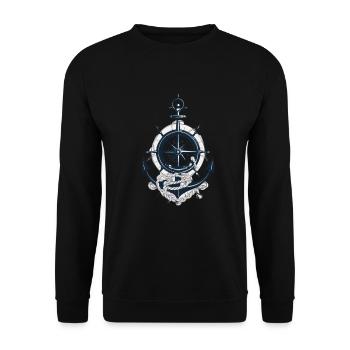 Captain Steering Wheel Anchor Sailboat Adventure - Unisex Sweatshirt - black - Front - Alina (178cm) & Michal (187cm)