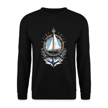 Captain Steering Wheel Anchor Sailboat Adventure - Unisex Sweatshirt - black - Front - Alina (178cm) & Michal (187cm)