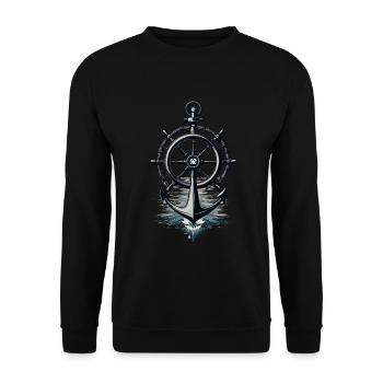 Captain Steering Wheel Anchor Sailboat Adventure - Unisex Sweatshirt - black - Front - Alina (178cm) & Michal (187cm)
