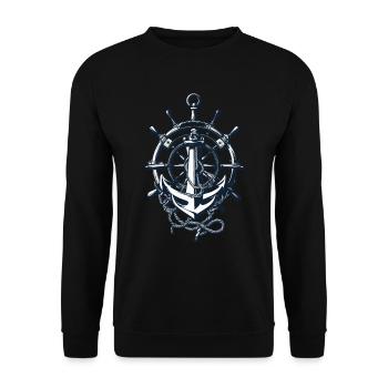 Captain Steering Wheel Anchor Adventure Blessing - Unisex Sweatshirt - black - Front - Alina (178cm) & Michal (187cm)