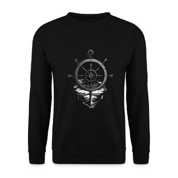 Maritime Seafarer Design with Anchor and Steering Wheel - Unisex Sweatshirt - black - Front - Alina (178cm) & Michal (187cm)