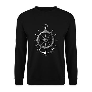 Maritime steering wheel and anchor symbol - Unisex Sweatshirt - black - Front - Alina (178cm) & Michal (187cm)