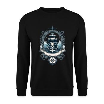 Piraten Abenteuer Segelschiff Totenkopf - Unisex Pullover - Schwarz - Vorne - Alina (178cm) & Michal (187cm)
