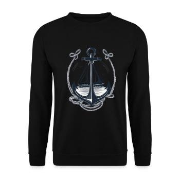 Vintage Anchor Design Hobby Fisherman Seafarer - Unisex Sweatshirt - black - Front - Alina (178cm) & Michal (187cm)