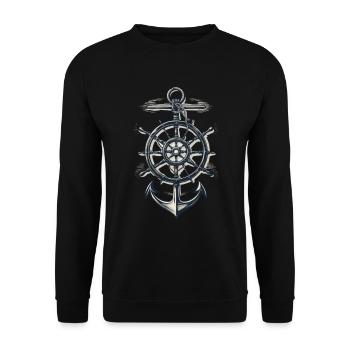 Maritime Compass Anchor Symbol - Unisex Sweatshirt - black - Front - Alina (178cm) & Michal (187cm)