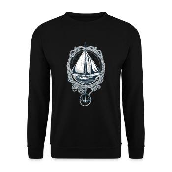 Elegantes Segelboot Mit Anker - Unisex Pullover - Schwarz - Vorne - Alina (178cm) & Michal (187cm)