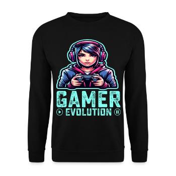 Evolution of a Gamer, Cool Gaming Design - Unisex Sweatshirt - black - Front - Alina (178cm) & Michal (187cm)
