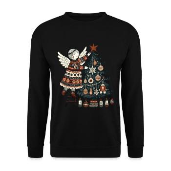 Weihnachtlicher Engel Im Skandinavischen - Unisex Pullover - Schwarz - Vorne - Alina (178cm) & Michal (187cm)