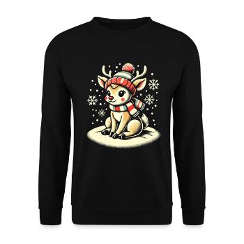 Renne mignon avec écharpe de Noël - Sweat-shirt Unisexe - noir - Devant - Alina (178cm) & Michal (187cm)