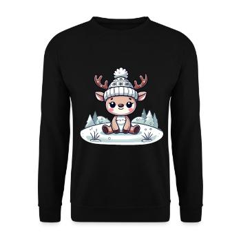 Mignon renne dans la neige Noël - Sweat-shirt Unisexe - noir - Devant - Alina (178cm) & Michal (187cm)