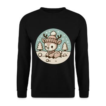 Weihnachten Rentier Illustration Winter - Unisex Pullover - Schwarz - Vorne - Alina (178cm) & Michal (187cm)