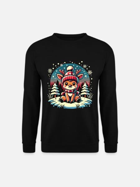 Niedliches Rentier Im Schnee Weihnachten - Unisex Pullover - Schwarz