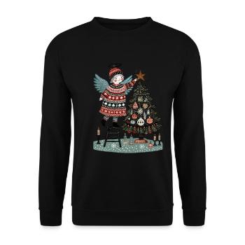 Skandinavischer Weihnachtsengel Mit Weihnachtsbaum - Unisex Pullover - Schwarz - Vorne - Alina (178cm) & Michal (187cm)