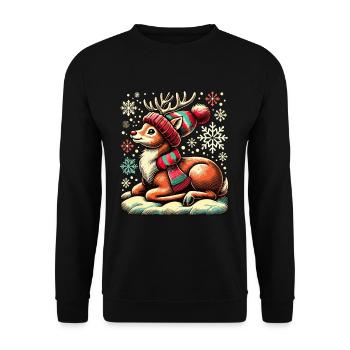 Renne de Noël vintage mignon mignon faon - Sweat-shirt Unisexe - noir - Devant - Alina (178cm) & Michal (187cm)