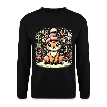 Renne de Noël vintage mignon mignon faon - Sweat-shirt Unisexe - noir - Devant - Alina (178cm) & Michal (187cm)