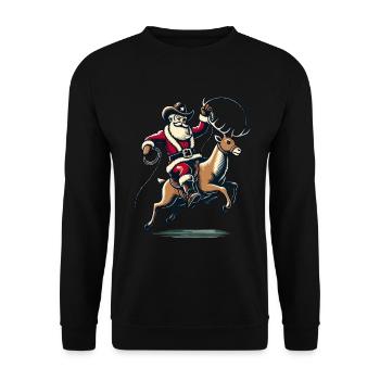 Rodéo du Père Noël cow-boy sur renne - Sweat-shirt Unisexe - noir - Devant - Alina (178cm) & Michal (187cm)