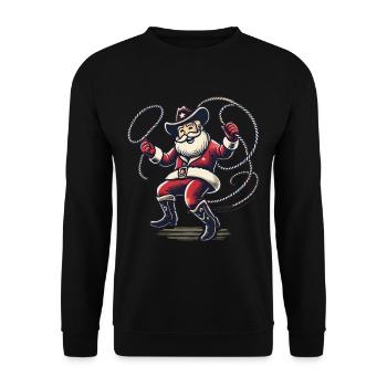 Fröhlicher Cowboy Weihnachtsmann Rodeo - Unisex Pullover - Schwarz - Vorne - Alina (178cm) & Michal (187cm)