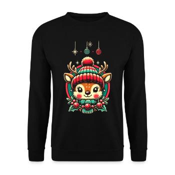 Design vintage Noël Mignon renne - Sweat-shirt Unisexe - noir - Devant - Alina (178cm) & Michal (187cm)