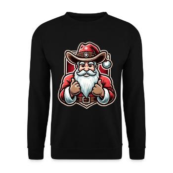 Fröhlicher Cowboy Weihnachtsmann Stilvolles - Unisex Pullover - Schwarz - Vorne - Alina (178cm) & Michal (187cm)