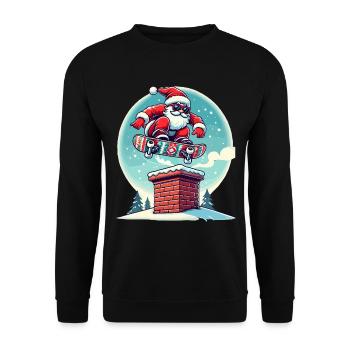 Skateboardender Weihnachtsmann Spaßiger Winter - Unisex Pullover - Schwarz - Vorne - Alina (178cm) & Michal (187cm)