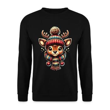 Vintage Weihnachten Rentier Design Schneeflocken - Unisex Pullover - Schwarz - Vorne - Alina (178cm) & Michal (187cm)