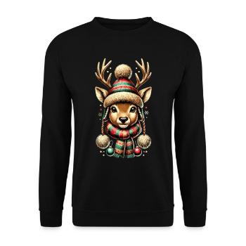 Niedliches Rentier Mit Mütze Weihnachten Vintage - Unisex Pullover - Schwarz - Vorne - Alina (178cm) & Michal (187cm)