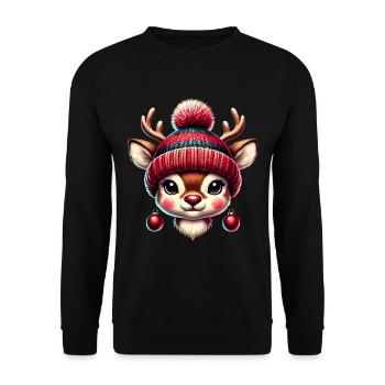 Bezauberndes Vintage Design Mit Rentier - Unisex Pullover - Schwarz - Vorne - Alina (178cm) & Michal (187cm)