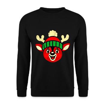 Vintage Weihnachten Rentier Design Mit Schnee - Unisex Pullover - Schwarz - Vorne - Alina (178cm) & Michal (187cm)