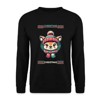 Bezauberndes Vintage Design Mit Rentier Und Schnee - Unisex Pullover - Schwarz - Vorne - Alina (178cm) & Michal (187cm)