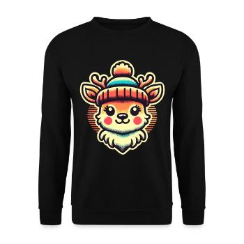 Bezauberndes Vintage Design Mit Rentier Und Schnee - Unisex Pullover - Schwarz - Vorne - Alina (178cm) & Michal (187cm)