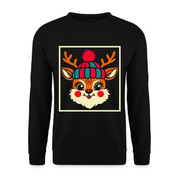 Bezauberndes Vintage Design Mit Rentier Und Schnee - Unisex Pullover - Schwarz - Vorne - Alina (178cm) & Michal (187cm)