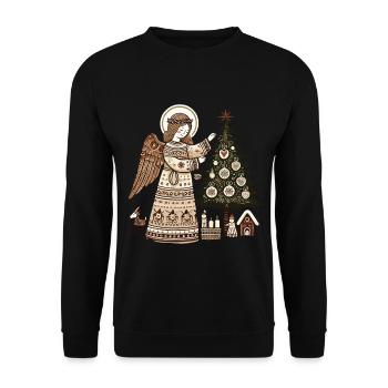 Weihnachtlicher Engel Mit Skandinavischem Charme - Unisex Pullover - Schwarz - Vorne - Alina (178cm) & Michal (187cm)