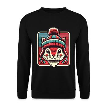Cute squirrel with hat for Christmas - Unisex Sweatshirt - black - Front - Alina (178cm) & Michal (187cm)