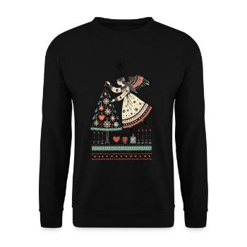 Skandinavischer Weihnachtsengel Vintage Look - Unisex Pullover - Schwarz - Vorne - Alina (178cm) & Michal (187cm)