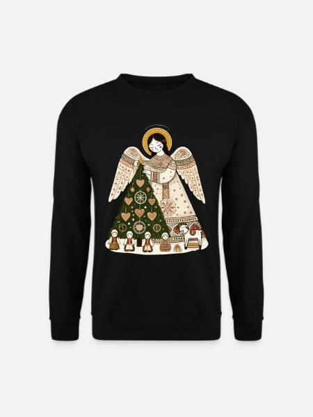 Weihnachtlicher Engel Mit Tannenbaum - Unisex Pullover - Schwarz