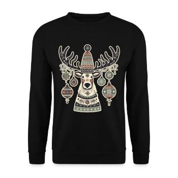 aWeihnachtlicher Hirsch Im Vintage-Cottagecore-Sti - Unisex Pullover - Schwarz - Vorne - Alina (178cm) & Michal (187cm)