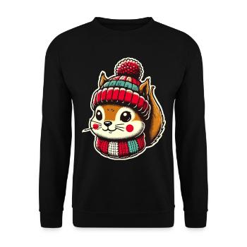 Christmas squirrel with cap - Unisex Sweatshirt - black - Front - Alina (178cm) & Michal (187cm)