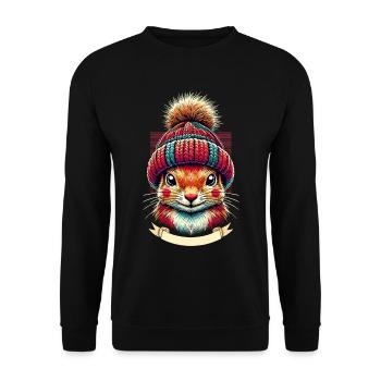Cheerful squirrel with winter hat - Unisex Sweatshirt - black - Front - Alina (178cm) & Michal (187cm)