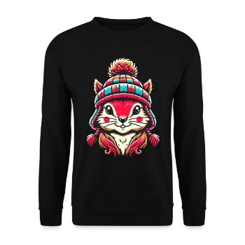Écureuil joyeux avec chapeau d’hiver - Sweat-shirt Unisexe - noir - Devant - Alina (178cm) & Michal (187cm)