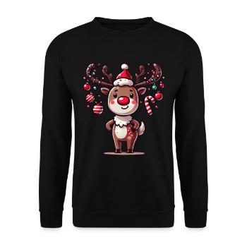 Happy Reindeer with Christmas Baubles - Unisex Sweatshirt - black - Front - Alina (178cm) & Michal (187cm)