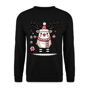 Niedliches Rentier Mit Weihnachtskugeln - Unisex Pullover - Schwarz - Vorne - Alina (178cm) & Michal (187cm)