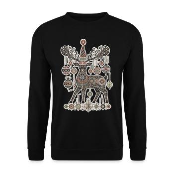 Weihnachtlicher Vintage-Cottagecore Rentierzauber - Unisex Pullover - Schwarz - Vorne - Alina (178cm) & Michal (187cm)