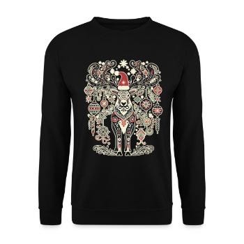 Weihnachten Hirsch Vintage-Cottagecore - Unisex Pullover - Schwarz - Vorne - Alina (178cm) & Michal (187cm)