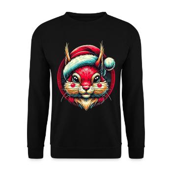 Fröhliches Eichhörnchen Mit Weihnachtsmütze - Unisex Pullover - Schwarz - Vorne - Alina (178cm) & Michal (187cm)