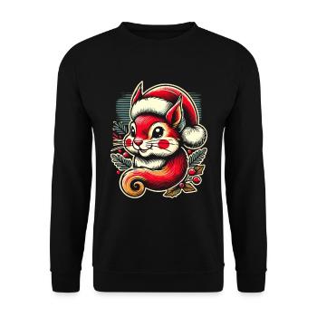 Merry Christmas squirrel with hat and - Unisex Sweatshirt - black - Front - Alina (178cm) & Michal (187cm)