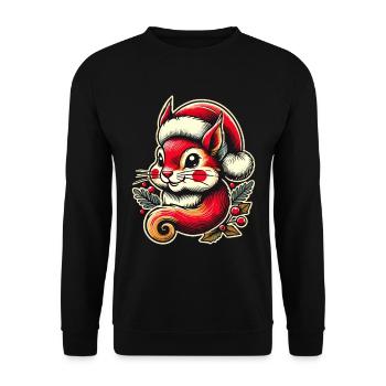 Merry Christmas squirrel with cap - Unisex Sweatshirt - black - Front - Alina (178cm) & Michal (187cm)